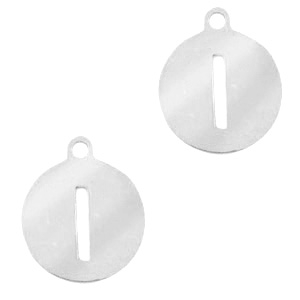 Stainless steel charms round 10mm initial coin I Silver