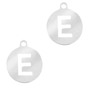 Stainless steel charms round 10mm initial coin E Silver