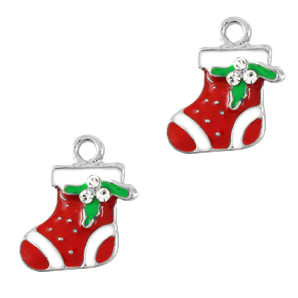 Metal charms christmas stocking Silver-Red