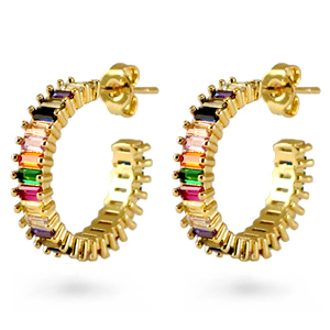 Zirconia rainbow creole earrings Gold