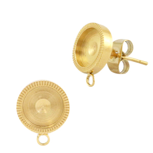 Polaris Steel earrings with setting for 7mm cabochon (with loop) Gold