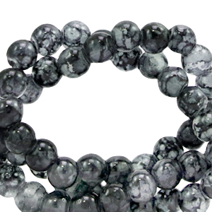 4 mm marbled glass beads Dark Grey