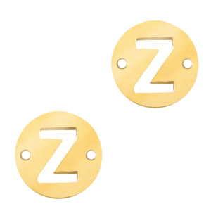 Stainless steel charms connector round 10mm initial coin Z Gold