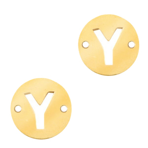 Stainless steel charms connector round 10mm initial coin Y Gold