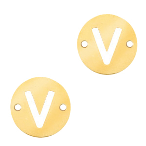 Stainless steel charms connector round 10mm initial coin V Gold