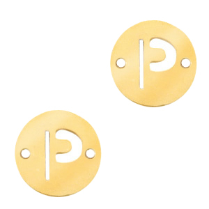Stainless steel charms connector round 10mm initial coin P Gold