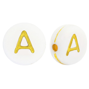 Acrylic letter beads A White-Gold