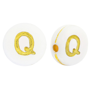 Acrylic letter beads Q White-Gold