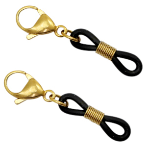 Stainless steel findings rubber loop ends with lobster clasp Gold-Black