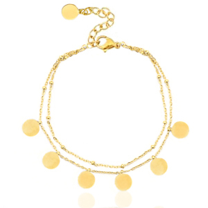 Stainless steel anklets 2 layer coins Gold