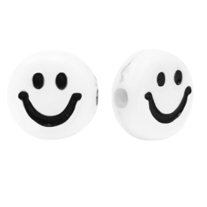 Acrylic letter beads smiley White-Black