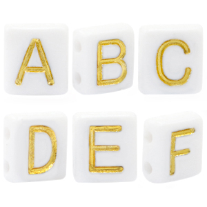Acrylic letter beads mix White-Gold