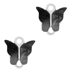 Resin pendants connector butterfly Silver-Anthracite