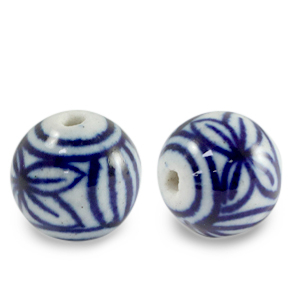 Beads Ceramic 11mm White-Delft Blue