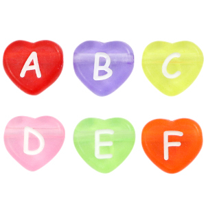Acrylic letter beads heart Multicolour Transparent
