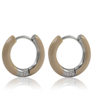 Stainless steel earrings creole enamel 16mm Beige Brown-Silver