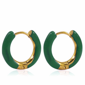Stainless steel earrings creole enamel 16mm Sacramento Green-Gold