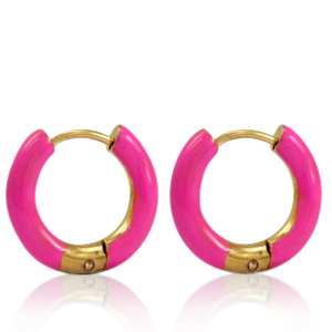Stainless steel earrings creole enamel 16mm Berry Pink-Gold
