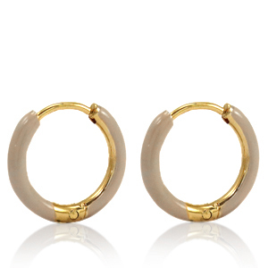 Stainless steel earrings creole enamel 17mm Country Beige-Gold