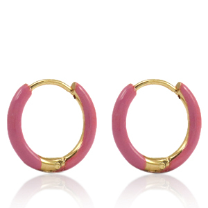 Stainless steel earrings creole enamel 14mm Thulian Pink-Gold