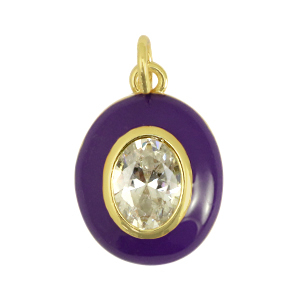 Brass TQ metal charm oval zirconia Dark Purple-Gold