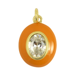 Brass TQ metal charm oval zirconia Orange-Gold