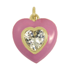 Brass TQ metal charm heart zirconia Vintage Pink-Gold