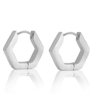 Stainless steel earrings hexagon Silver