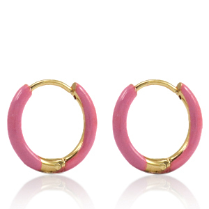 Stainless steel earrings creole enamel 14mm Thulian Pink-Gold