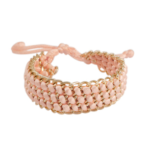 Satin cord woven bracelets with belcher chain Gold-Salmon Pink