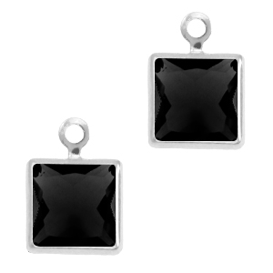 Crystal glass charms square Jet Black-Silver