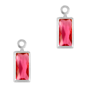 Crystal glass charms rectangle Ruby Pink-Silver