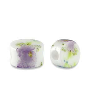 Beads Ceramic disc White-Lilac Purple