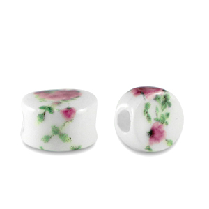 Beads Ceramic disc White-Berry Pink