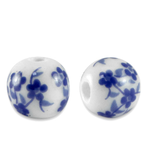 Beads Ceramic 6mm White-Delft Blue