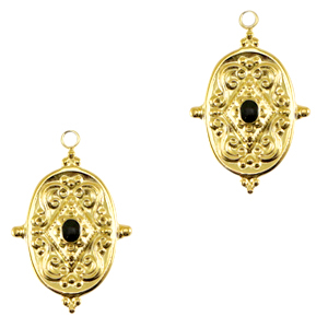 Stainless steel charms oval enamel Gold-Black