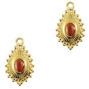 Stainless steel charms drop with natural stone Gold-Grand Canyon Red