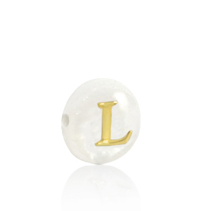 Shell beads letter L Gold-White (natural colour)