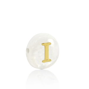 Shell beads letter I Gold-White (natural colour)