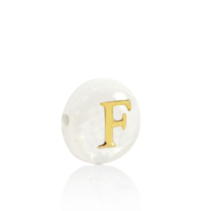 Shell beads letter F Gold-White (natural colour)