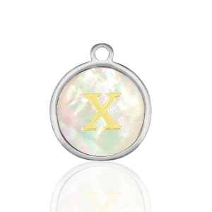 Stainless steel charms 12mm shell initial X White (natural colour)-Silver