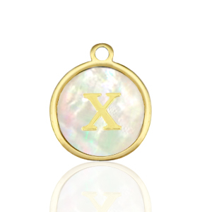 Stainless steel charms 12mm shell initial X White (natural colour)-Gold