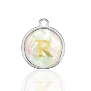 Stainless steel charms 12mm shell initial R White (natural colour)-Silver