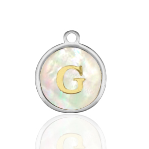Stainless steel charms 12mm shell initial G White (natural colour)-Silver