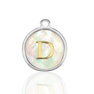 Stainless steel charms 12mm shell initial D White (natural colour)-Silver