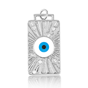 Brass TQ metal charms rectangle with eye of providence enamel Silver-Blue White