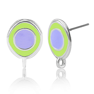 DQ European metal findings earrings with loop Antique Silver-Lavender Purple-Yellow (nickel free)