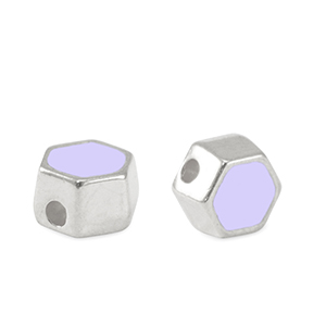 DQ European metal beads hexagon Antique Silver-Lavender Purple (nickel free)