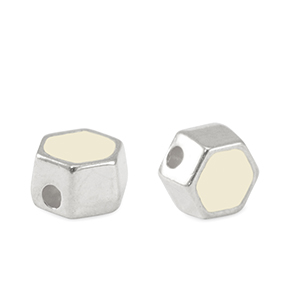DQ European metal beads hexagon Antique Silver-Ivory White (nickel free)