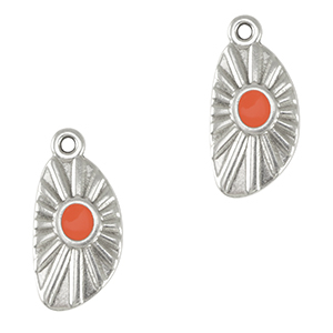 DQ European metal charms irregular Antique Silver-Coral Red (nickel free)